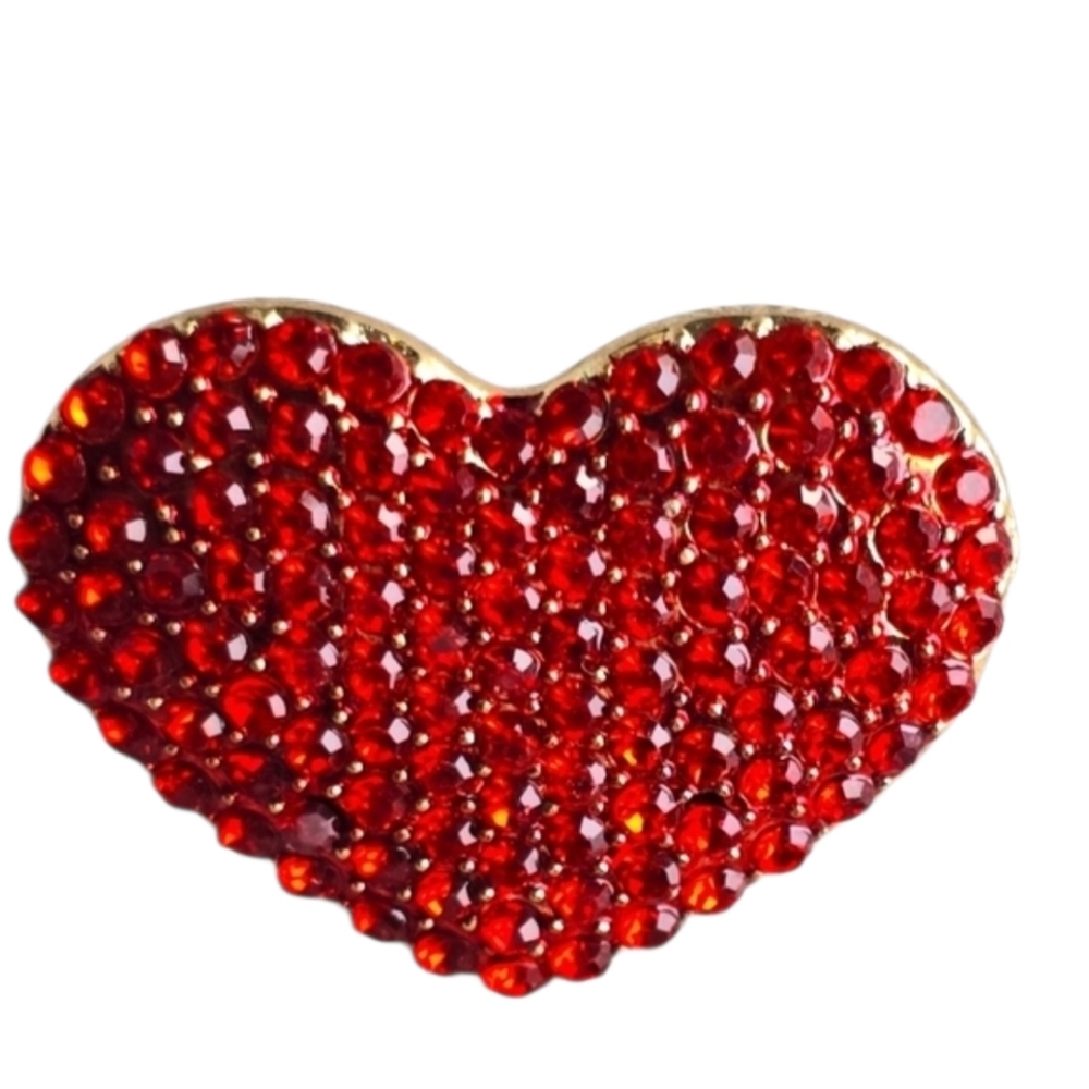 Red Brooch Gold Heart  Pin Lapel Rhinestone Crystal